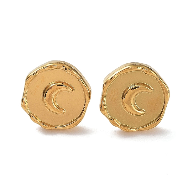 

PandaHall Ion Plating(IP) 304 Stainless Steel Flat Round with Moon Ear Studs for Women, Real 18K Gold Plated, 13x12.5mm 304 Stainless Steel...