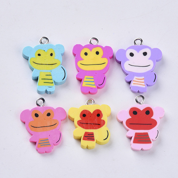 

PandaHall Handmade Polymer Clay Pendants, with Platinum Plated Iron Loops, Monkey, Mixed Color, 21~24x16.5~19x2.5~4mm, Hole: 1.8mm Polymer..., Multicolor