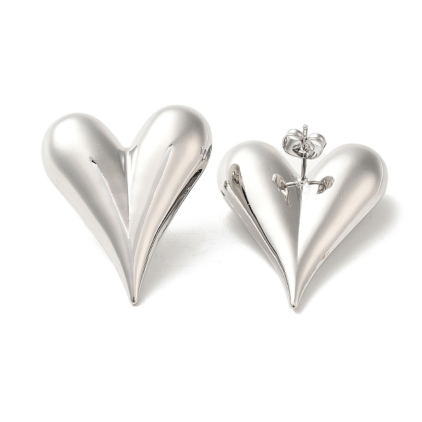 

PandaHall Brass Stud Earrings for Women, Heart, Platinum, 34.5x28.5mm Brass Heart