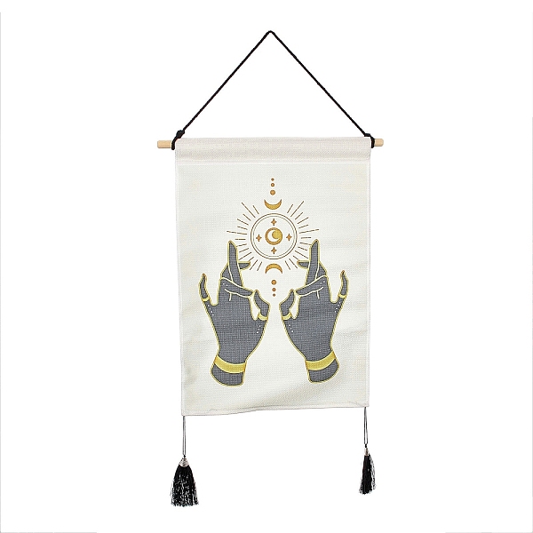

PandaHall Polyester Decorative Wall Tapestrys, for Home Decoration, with Wood Bar, Nulon Rope, Plastic Hook, Rectangle, Palm Pattern...
