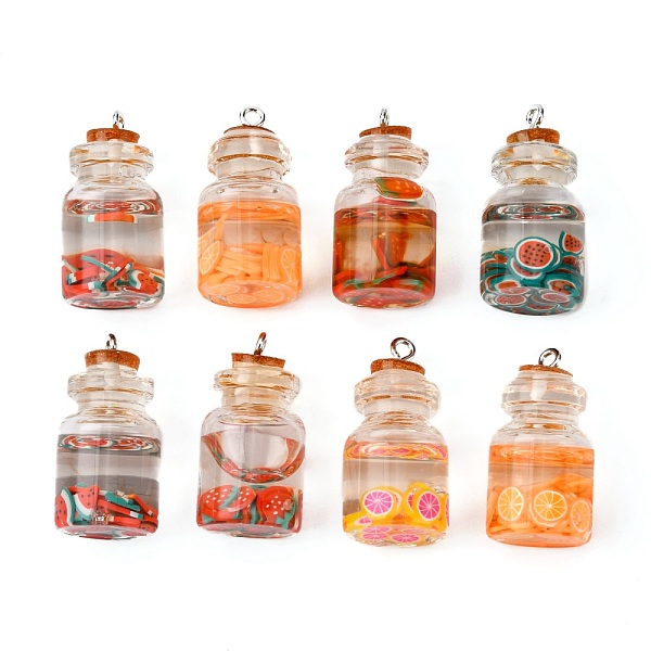 

PandaHall 10Pcs 5 Style Glass Bottle Pendants, with Resin & Polymer Clay & Iron Findings, Mixed Color, 28~29x15mm, Hole: 2mm, 2pcs/style..., Multicolor
