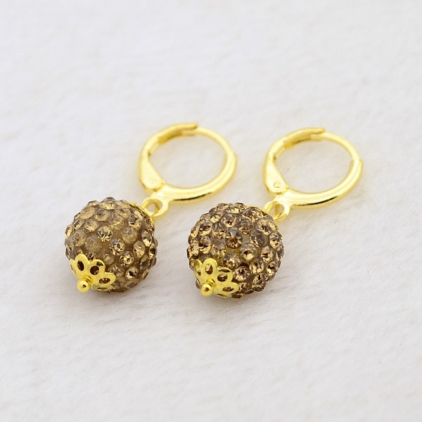 

PandaHall (Jewelry Parties Factory Sale)Dangling Round Ball Resin Rhinestone Earrings, with Golden Plated Brass Leverback Hoop Earring..., Yellow