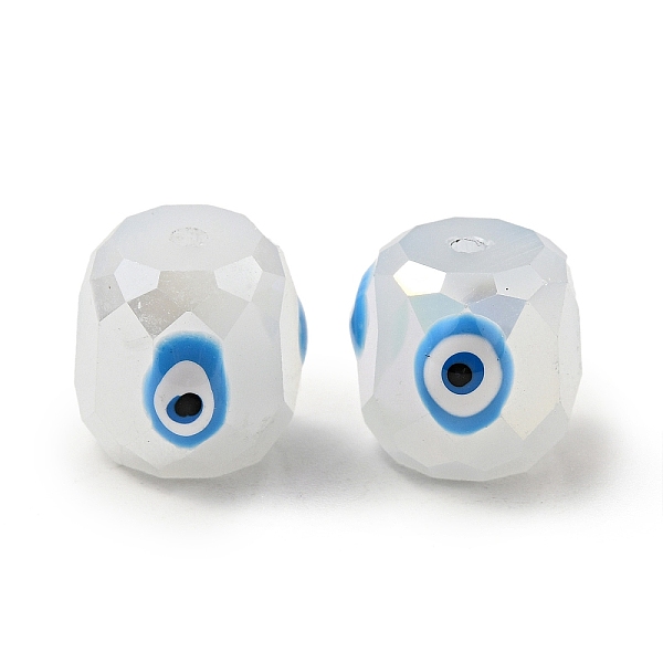 

PandaHall Opaque Glass Beads, with Enamel, Faceted, Drum with Evil Eye Pattern, Deep Sky Blue, 10.5x10.5mm, Hole: 1.6mm Glass Drum