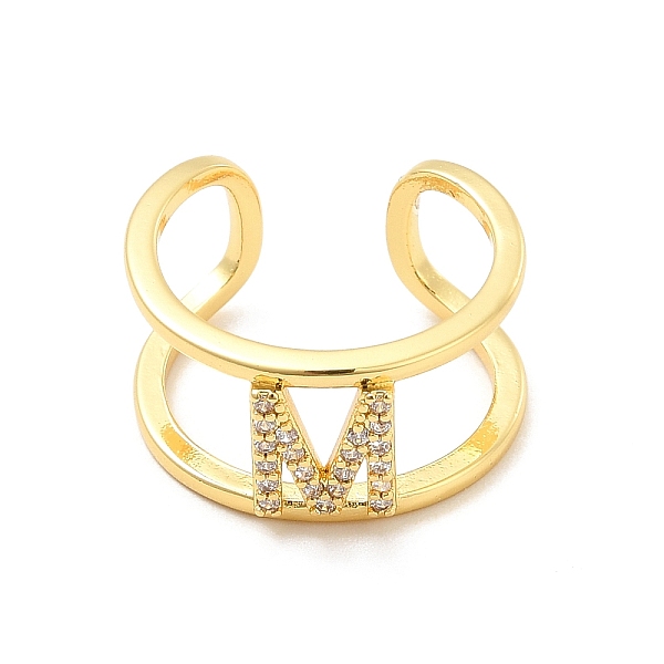 

PandaHall Clear Cubic Zirconia Initial Letter Open Cuff Ring, Real 18K Gold Plated Brass Double Line Ring for Women, Lead Free & Cadmium...