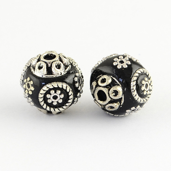 

PandaHall Round Handmade Indonesia Beads, with Alloy Cores, Antique Silver, Black, 15x14mm, Hole: 2mm Polymer Clay Round Black