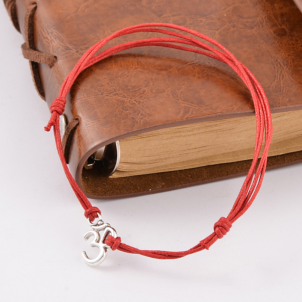 

PandaHall Trendy Waxed Cord Bracelets, Red String Bracelets, with Tibetan Style Antique Silver Alloy Findings, Red, 68mm Waxed Cord Red