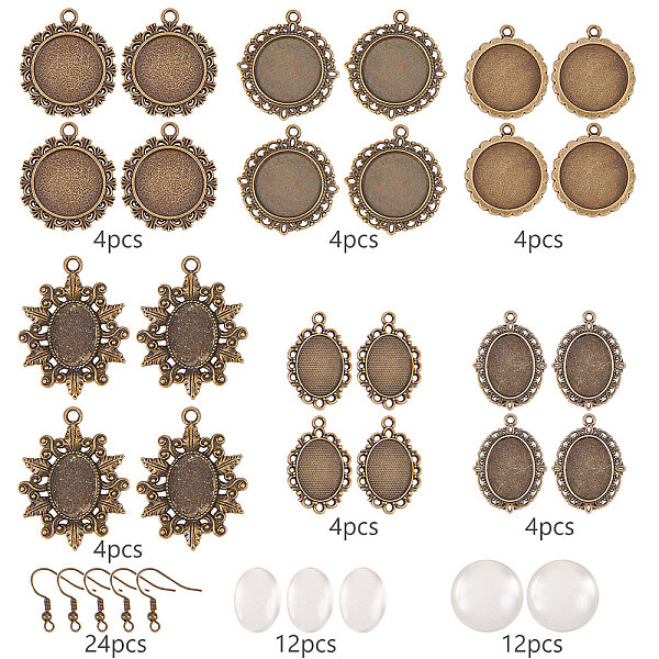 

PandaHall SUNNYCLUE 1 Box 72Pcs DIY 12 Pairs 6 Style Dangle Cabochon Earrings Making Starter Kits Include Earring Wire Hooks, Cabochon..., Clear