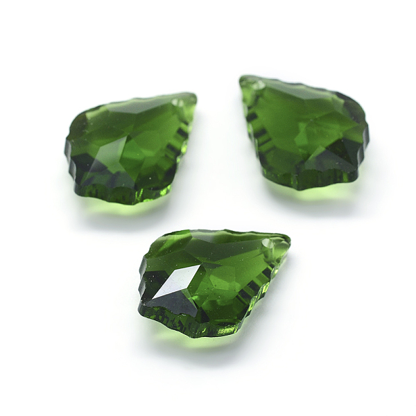 

PandaHall Faceted Glass Pendants, Leaf, Green, 22x15.5x8.5mm, Hole: 1mm Glass Leaf Green