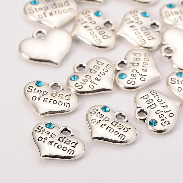 

PandaHall Wedding Theme Antique Silver Tone Tibetan Style Alloy Heart with Step Dad of Groom Rhinestone Charms, Cadmium Free & Lead Free..., Cyan