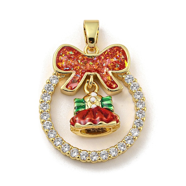 

PandaHall Christmas Brass Micro Pave Cubic Zirconia Pendant, with Enamel and Synthetic Opal, Christmas Wreath, FireBrick, 25.5x22.5x6mm..., Red