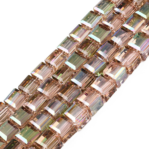 

PandaHall Electroplate Transparent Glass Beads Strands, Faceted, Cube, BurlyWood, 7x7x6.5mm, Hole: 1.2mm, about 100Pcs/strand, 25.98 inch..., Orange
