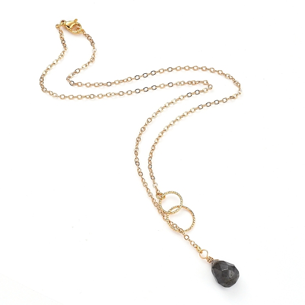 

PandaHall teardrop, Natural Labradorite Pendants Necklaces, with Brass Linking Rings & Cable Chains, Real 18K Gold Plated, 304 Stainless...