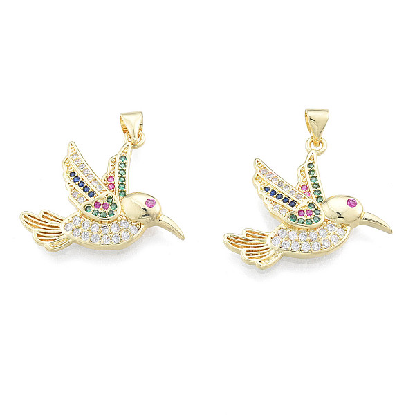 

PandaHall Brass Micro Pave Cubic Zirconia Pendants, with Brass Snap on Bails, Real 18K Gold Plated, Nickel Free, Bird, Colorful, 24x22x4mm...