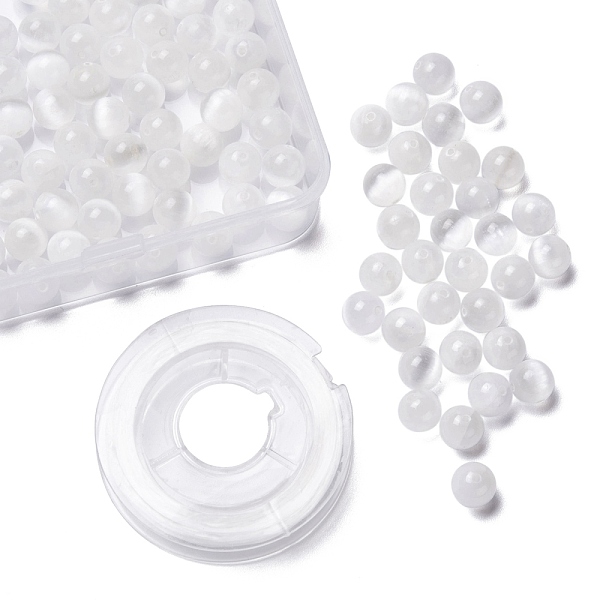 

PandaHall 100Pcs 8mm Natural Selenite Beads, with 10m Elastic Crystal Thread, for DIY Stretch Bracelets Making Kits, 8mm, Hole:0.9mm...