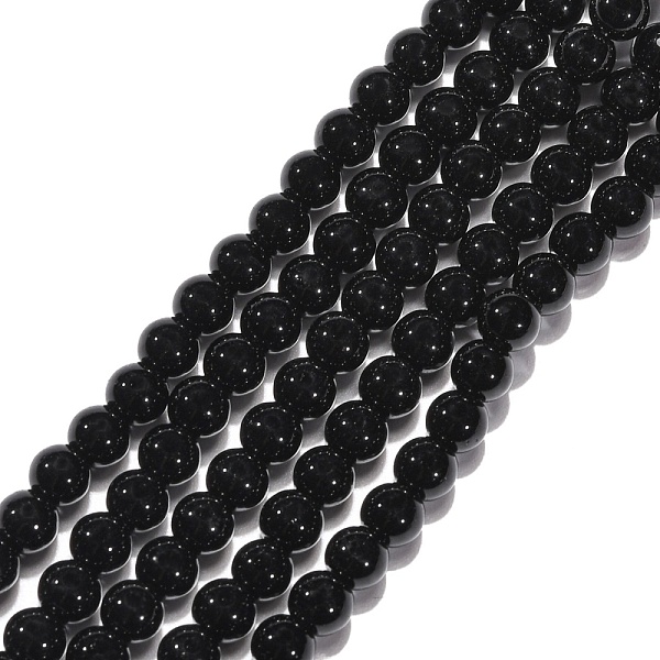

PandaHall Synthetic Black Stone Beads Strands, Dyed, Round, Black, 4mm, Hole: 1mm, about 49pcs/strand, 7.8 inch Black Stone Round Black