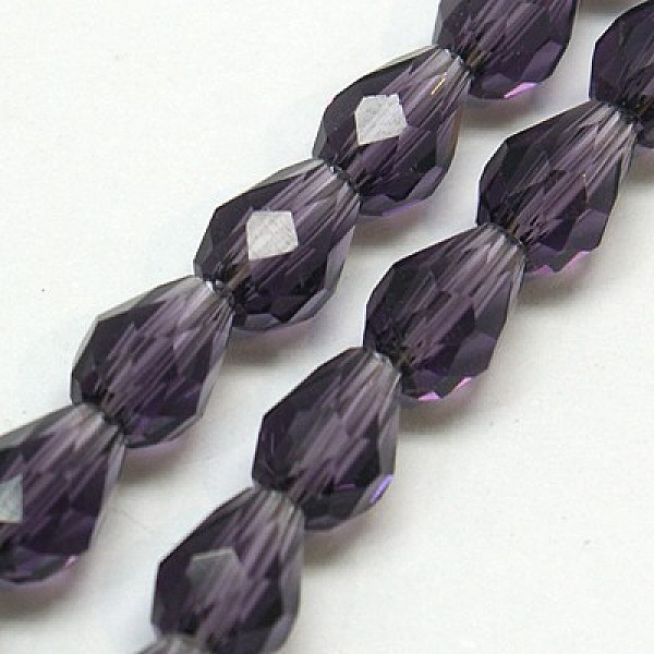 

PandaHall Glass Beads Strands, Faceted, teardrop, Indigo, 15x10mm, Hole: 1mm, about 50pcs/strand, 26.6 inch Glass Teardrop Purple