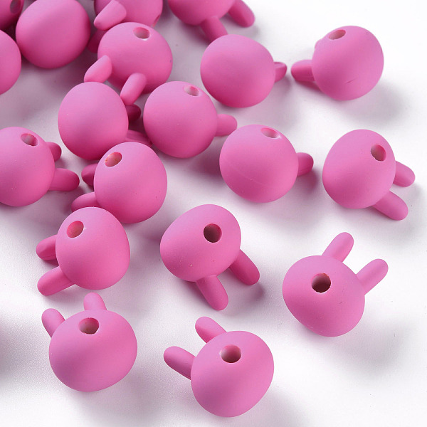 

PandaHall Acrylic Beads, Rubberized Style, Half Drilled, Rabbit, Camellia, 19x16.5x14.5mm, Hole: 3.5mm Acrylic Rabbit Pink