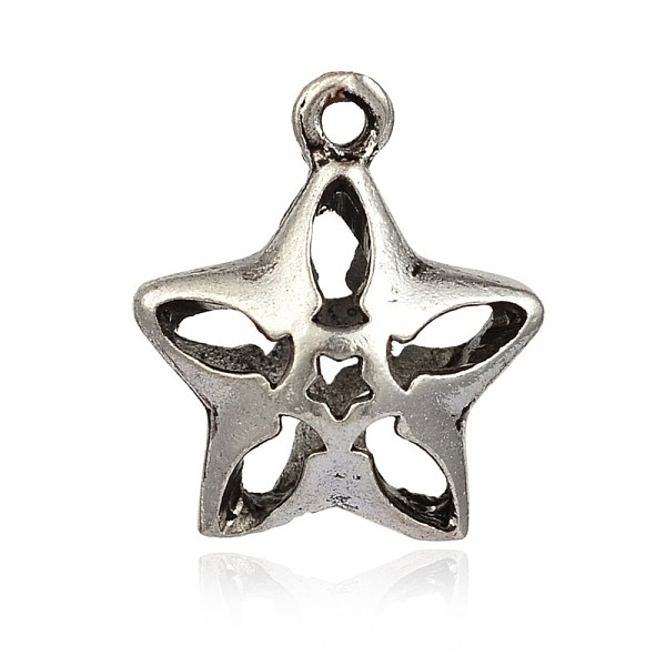 

PandaHall Hollow Tibetan Style Alloy Star Pendants, Antique Silver, 22.5x20x11mm, Hole: 2mm Alloy Star
