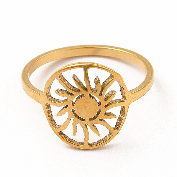 

PandaHall 304 Stainless Steel Hollow Out Sun Finger Ring for Women, Golden, US Size 7 1/4(17.5mm) 304 Stainless Steel