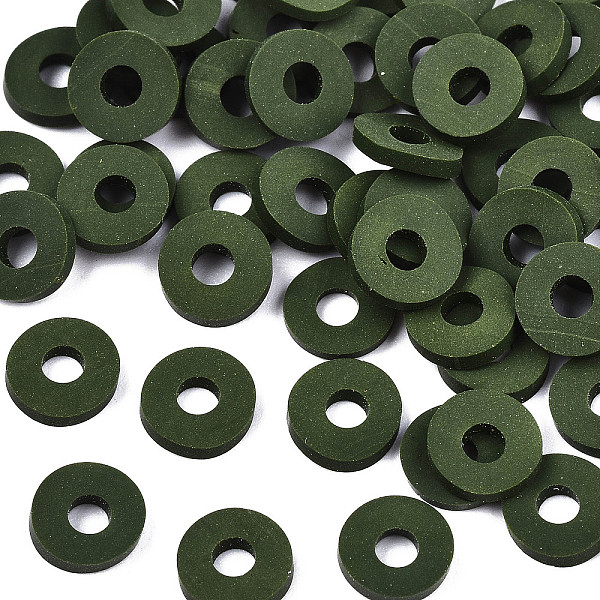 PandaHall Handmade Polymer Clay Beads, for DIY Jewelry Crafts Supplies, Disc/Flat Round, Heishi Beads, Dark Green, 8x1mm, Hole: 2mm, about...