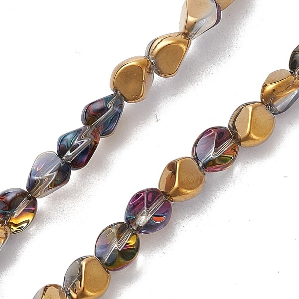 

PandaHall Electroplate Glass Beads Strands, Half Plated, Nuggets, Golden Plated, 7x6.5x6mm, Hole: 0.9mm, about 90pcs/strand, 24.41 inch..., Purple