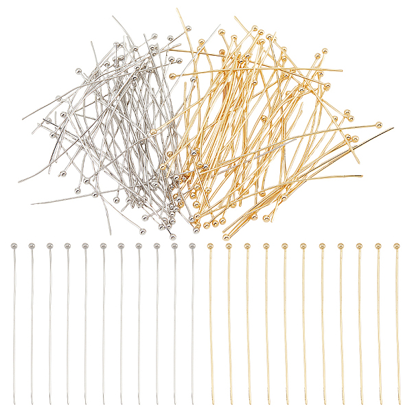 

PandaHall BENECREAT 120Pcs 2 Styles Real Gold Plated Ball Pins, 20~24 Gauge Metal End Headpins Findings for DIY Jewelry Making Findings...