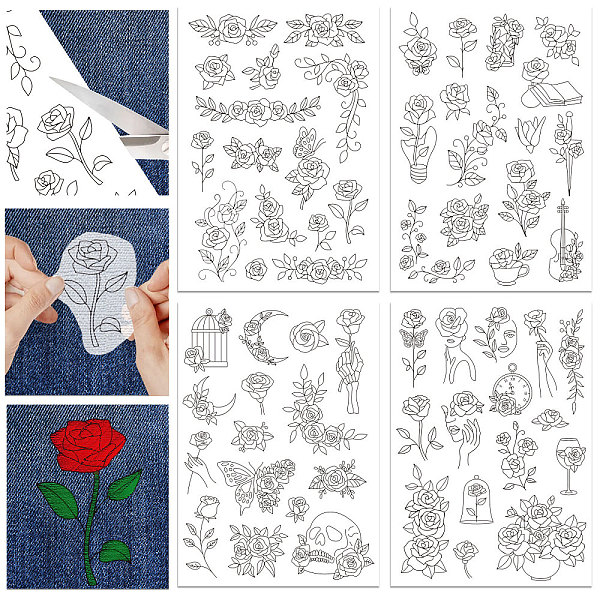 

PandaHall 4 Sheets 11.6x8.2 Inch Stick and Stitch Embroidery Patterns, Non-woven Fabrics Water Soluble Embroidery Stabilizers, Flower...