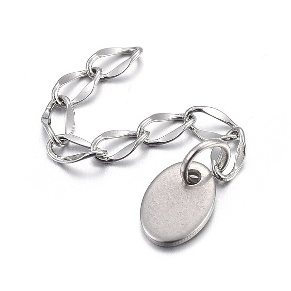 

PandaHall 304 Stainless Steel Chain Extender, with Oval Charms, Stainless Steel Color, 37x2.5mm 304 Stainless Steel