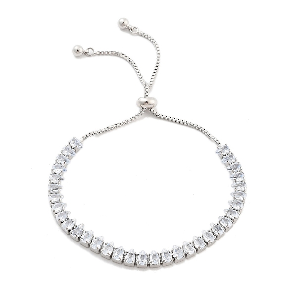 

PandaHall Brass Pave Clear Cubic Zirconia Teardrop Box Chain Slider Bracelets, Nickle Free, Long-Lasting Plated, Platinum, 10-3/8 inch...