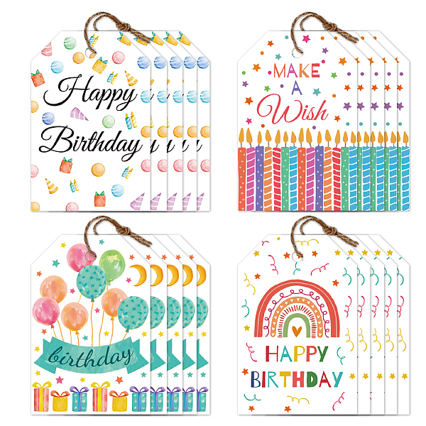 

PandaHall CHGCRAFT 120Pcs Gift Tags Happy Birthday Candles Balloon Gift Tags with String 3x2in Celebrate Tags Paper Present Labels Pastel..., Multicolor