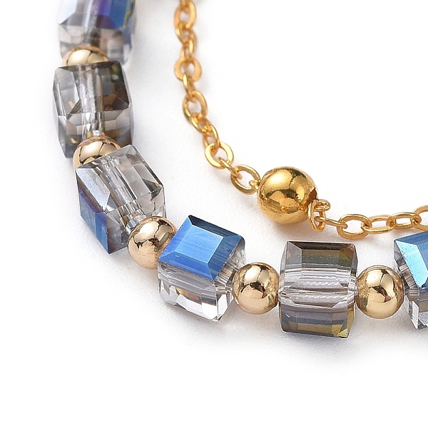 

PandaHall Beaded Bracelets and Chain Bracelets Sets, Stackable Bracelets, with Brass Cable Chains and Faceted Glass Beads, 304 Stainless..., Blue