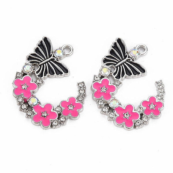 

PandaHall Alloy Rhinestone Pendants, with Enamel, Platinum, Butterfly with Flower, Hot Pink, 22x29x2mm, Hole: 1.8mm Alloy Rhinestone+Enamel...