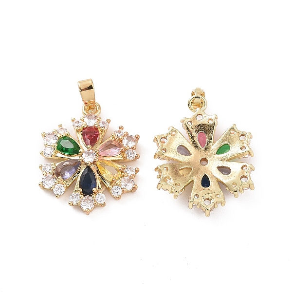 

PandaHall Real 18K Gold Plated Brass Micro Pave Clear Cubic Zirconia Pendants, Flower Charms, Colorful, 22x17.5x4.5mm, Hole: 5x2.5mm...