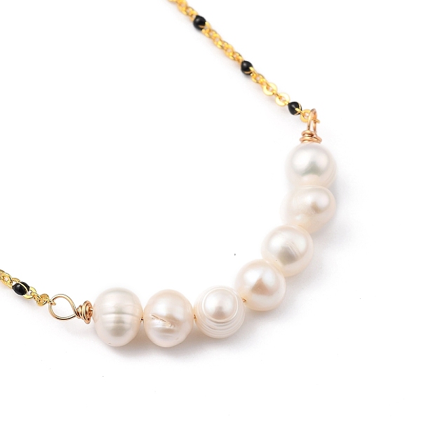 

PandaHall Beaded Necklaces, with Natural Cultured Freshwater Pearl and Brass Enamel Cable Chains, Golden, Black, 18.7 inch(47.5cm) Pearl...