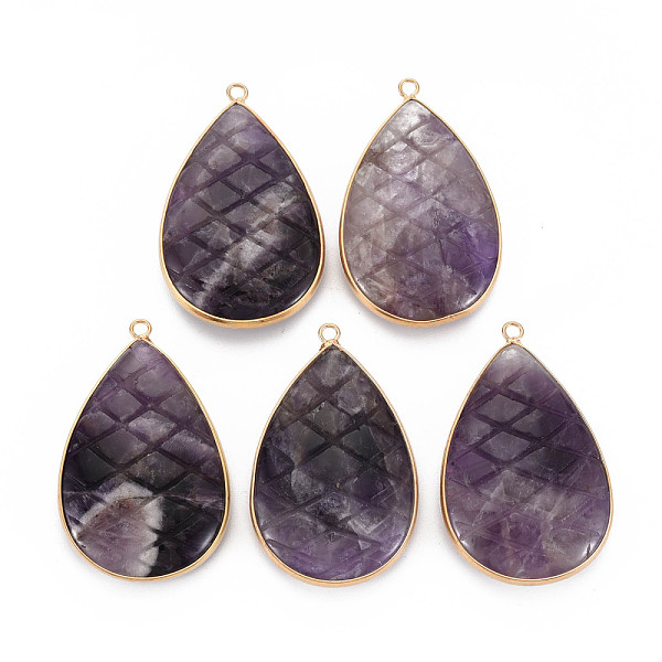 

PandaHall Natural Amethyst Pendants, with Light Gold Plated Brass Findings, Teardrop, 50~51x31~31.5x10mm, Hole: 2mm Amethyst Teardrop