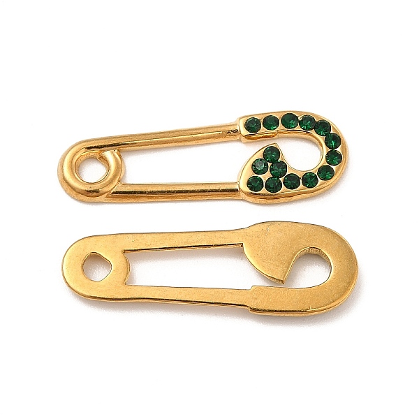 

PandaHall Vacuum Plating 201 Stainless Steel Rhinestone Connector Charms, Safety Pin Links, Real 18K Gold Plated, Emerald, 24.5x8x1.5mm..., Green