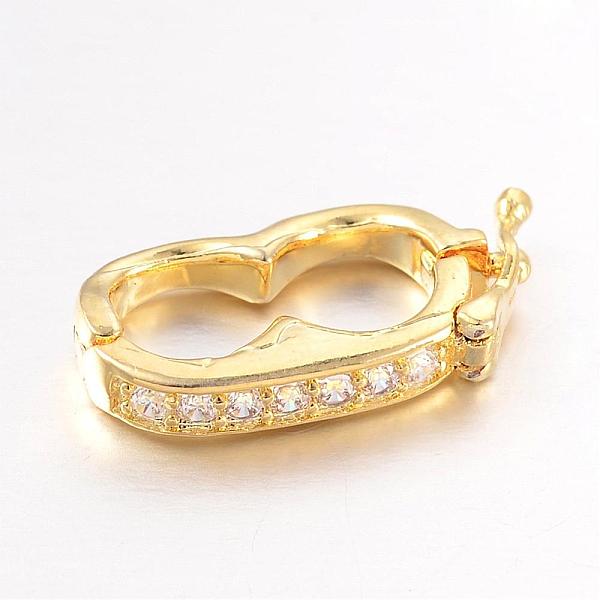 

PandaHall Brass Micro Pave Cubic Zirconia Twister Clasps, Nickel Free & Lead Free, Golden, 19.5x9.5x3mm, Hole: 7x7mm Brass+Cubic Zirconia
