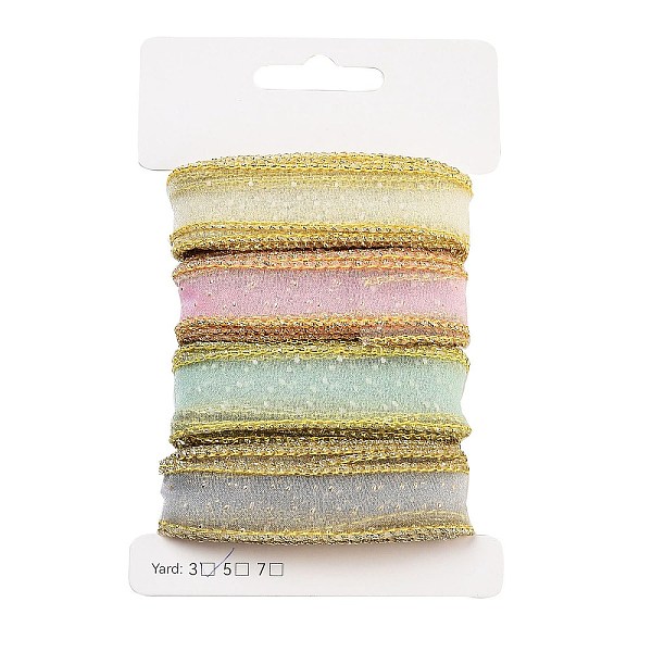 

PandaHall 12 Yards 4 Colors Polyester & Polycotton Mesh Ribbons Sets, Gold Edged Ribbon for Bowknot Making, Gift Wrapping, Mixed Color, 3/4..., Multicolor