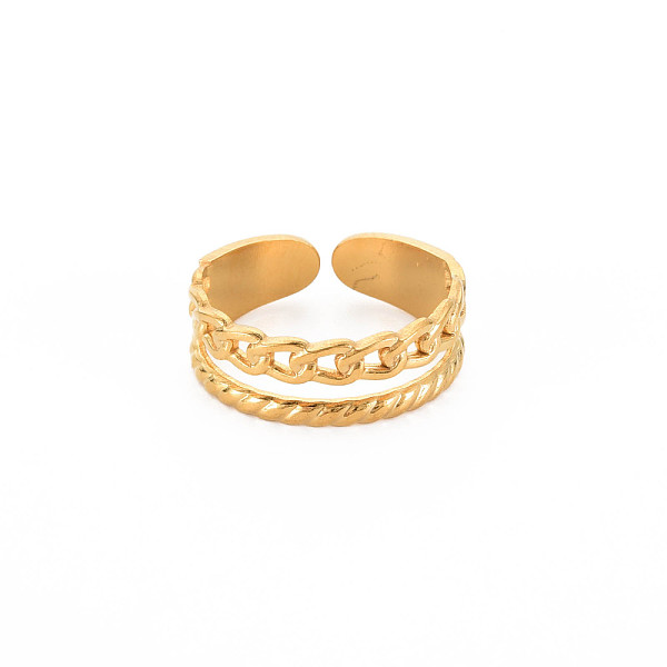 

PandaHall Ion Plating(IP) 304 Stainless Steel Curb Chain Shape Open Cuff Ring for Women, Nickel Free, Real 18K Gold Plated, US Size 9 3/4...
