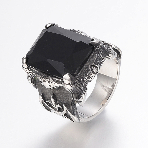 

PandaHall 304 Stainless Steel Finger Rings, with Cubic Zirconia, Rectangle, Black, 18mm Stainless Steel+Cubic Zirconia Black
