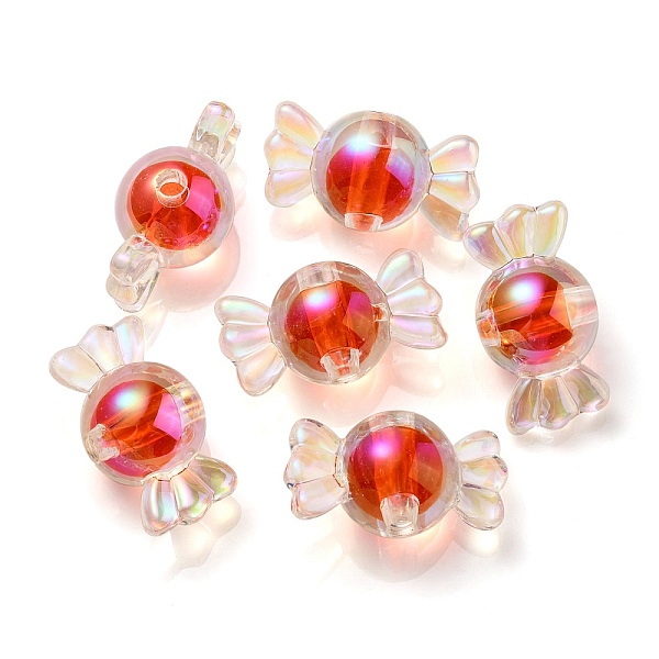 

PandaHall UV Plating Rainbow Iridescent Acrylic Beads, Two Tone Bead in Bead, Candy, Orange Red, 15.5x29x15mm, Hole: 3mm Acrylic Candy