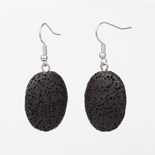 

PandaHall Dyed Oval Synthetic Lava Rock Gemstone Dangle Earrings, with Platinum Plated Brass Ear Hooks, Black, 46mm, Pin: 0.8mm Lava Rock...