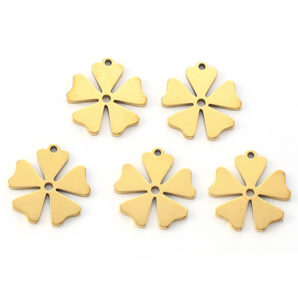 

PandaHall Vacuum Plating 201 Stainless Steel Pendants, Laser Cut, Flower, Golden, 16x15x1mm, Hole: 1mm 201 Stainless Steel Flower