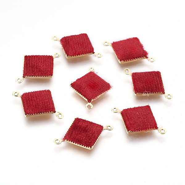 

PandaHall Brass Links connectors, with Velvet, Square, Real 18K Gold Plated, Red, 21x14x2mm, Hole: 1.2mm Brass Square Red