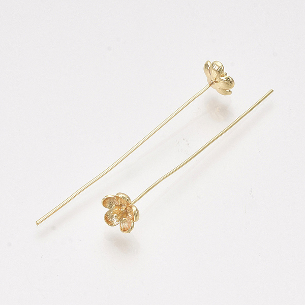 

PandaHall Brass Pins, Real 18K Gold Plated, Nickel Free, Flower, 48~51mm, Pin: 0.7mm Brass