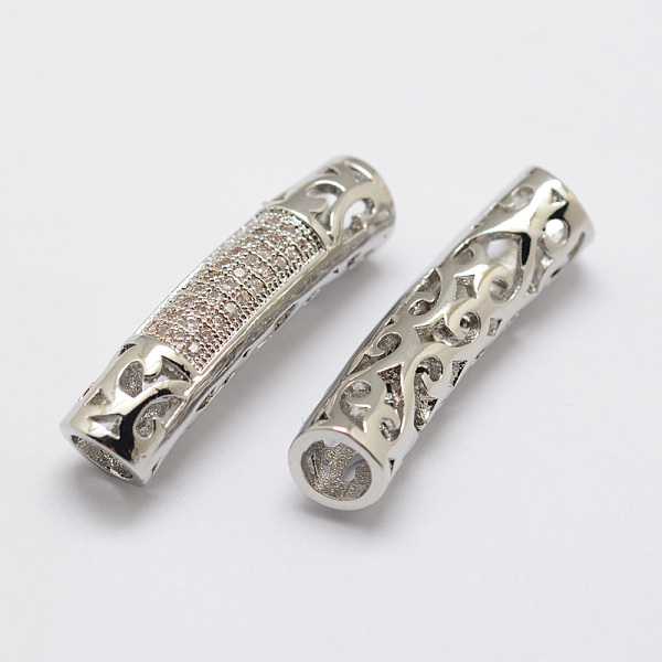

PandaHall Brass Micro Pave Cubic Zirconia Tube Beads, Lead Free & Nickel Free, Platinum, 26.5x7x6mm, Hole: 4mm Brass+Cubic Zirconia Tube