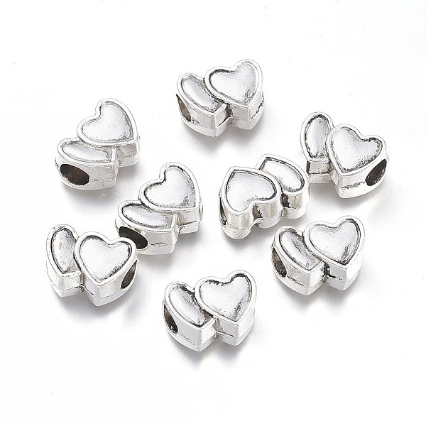 PandaHall Heart Alloy European Large Hole Beads, Antique Silver, 10x14x7mm, Hole: 5mm Alloy Heart