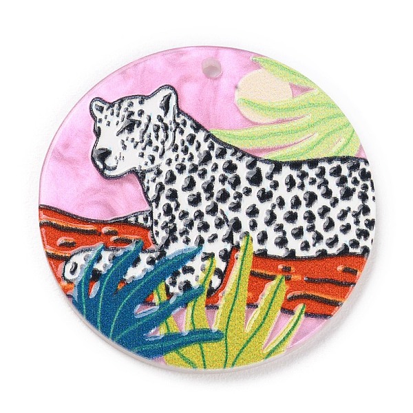 

PandaHall Acrylic Pendants, Flat Round with Leopard Pattern, Colorful, 37.5x2.5mm, Hole: 2mm Acrylic Flat Round