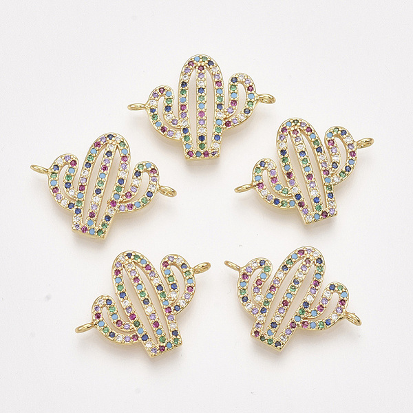 

PandaHall Brass Micro Pave Cubic Zirconia Links, Cactus, Colorful, Golden, 16x22x3mm, Hole: 1.5mm Brass+Cubic Zirconia Flower