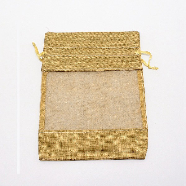 

PandaHall Burlap Packing Pouches Drawstring Bag, with Organza Visual Window, for Valentine Birthday Wedding Party Candy Wrapping, Goldenrod..., Gold